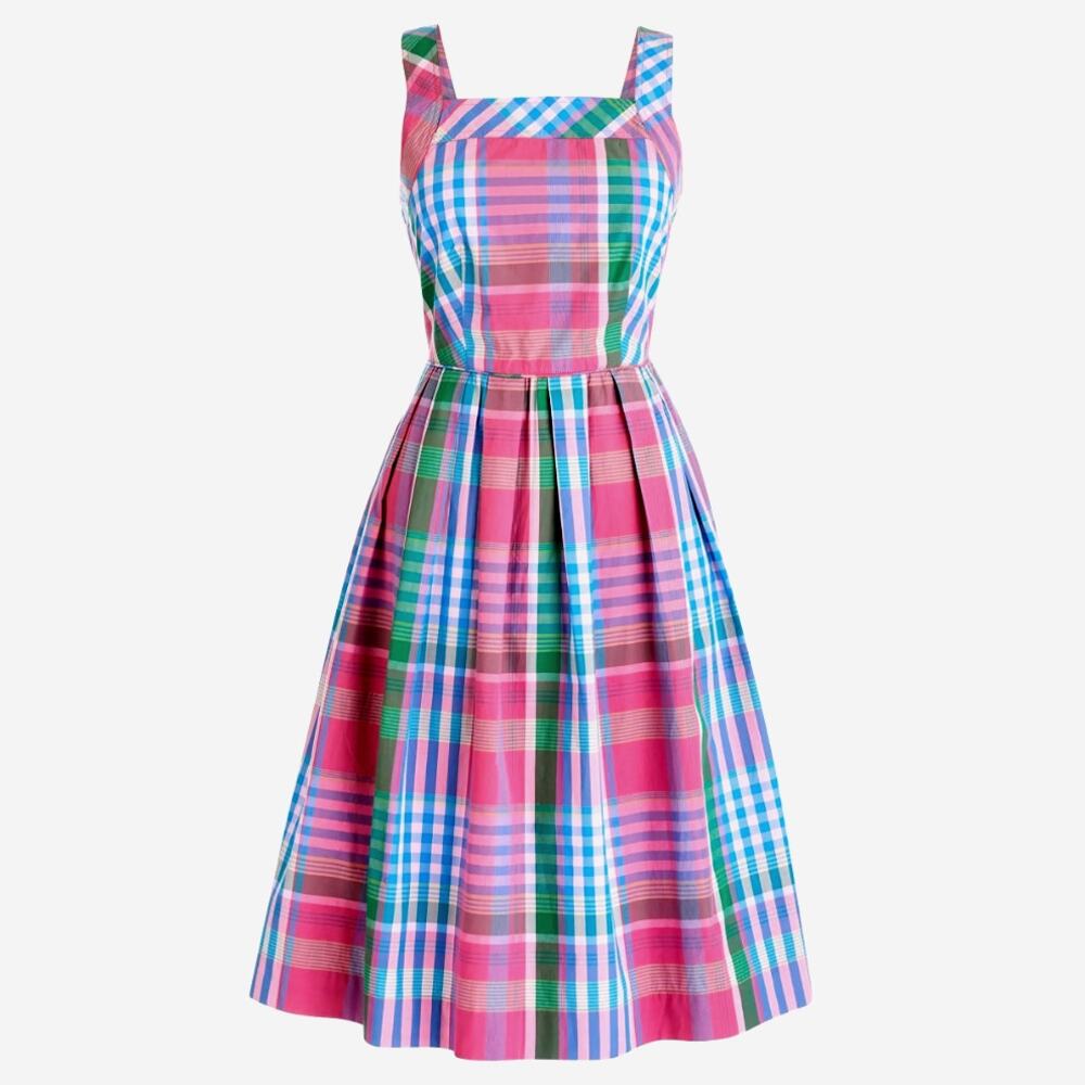 J Crew Plaid Cotton Poplin Apron Sundress | Sz, 6, Pink Pastel Cottage